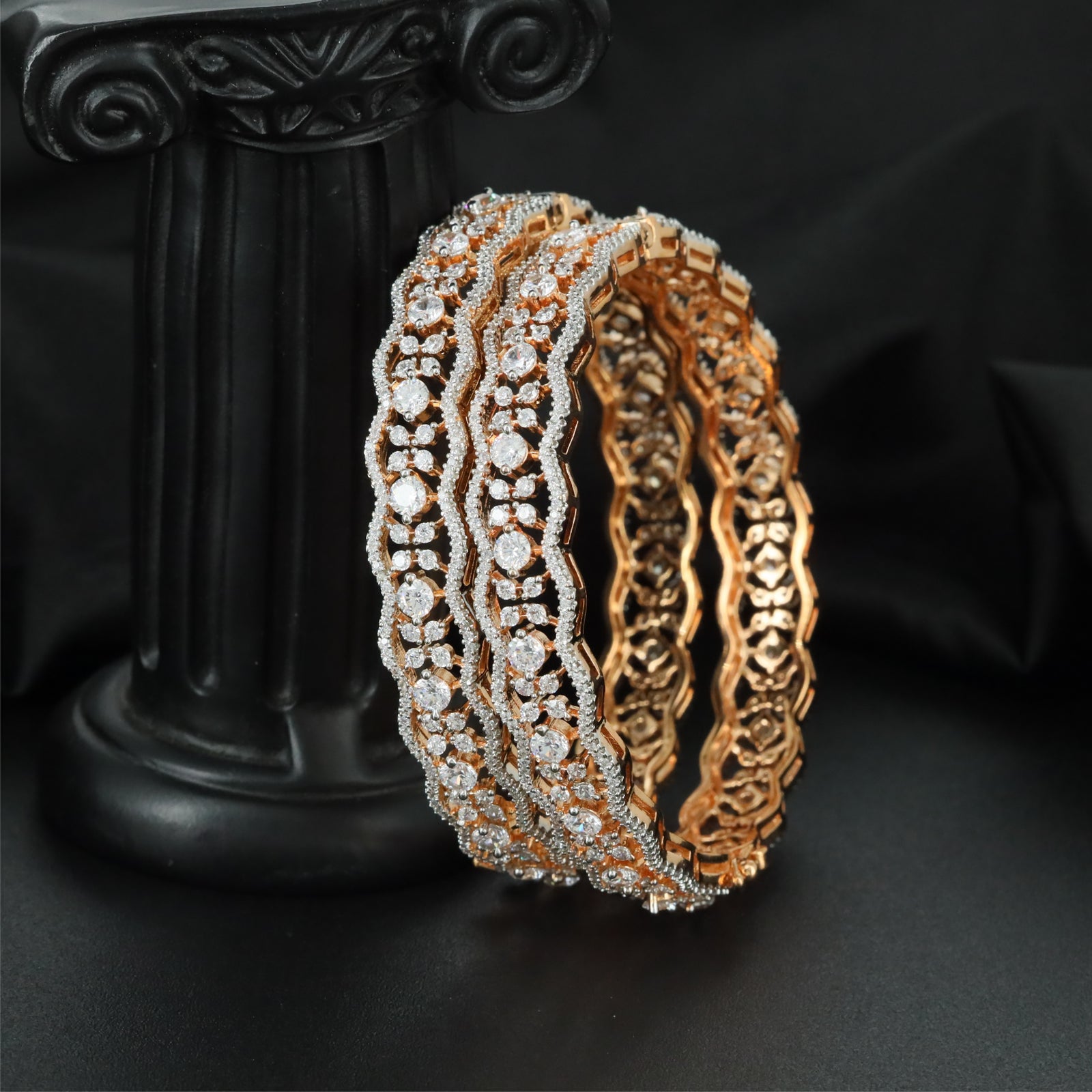 Crystal Path Gj Bangles with Ornamental Oval Arrangement