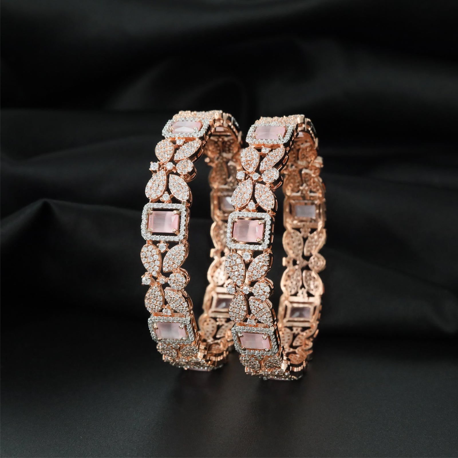 Designer Ribbon Rose Gold Bangles with Multi Section Arrangement