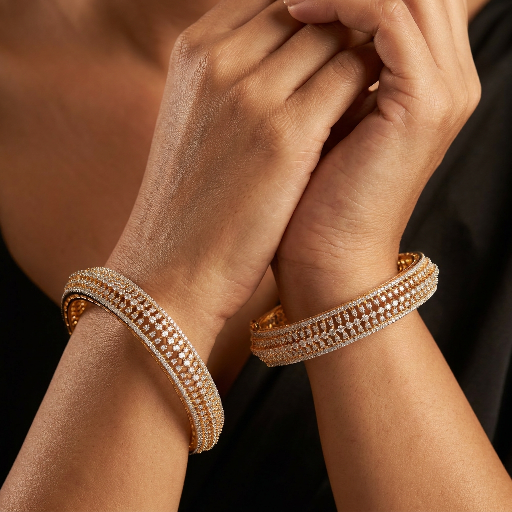 Ridge Line Gj Bangles with Structured Channel Pattern