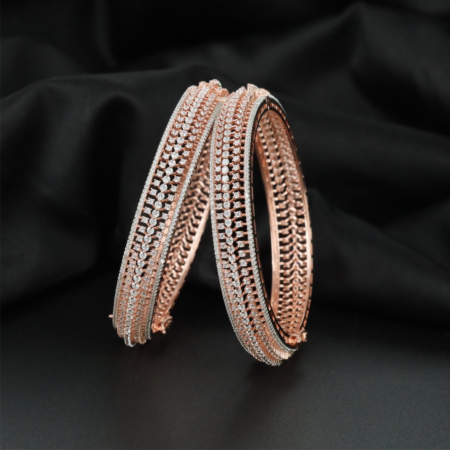 Pavilion Radiance Rose Gold Bangles with Multirow Border Detailing