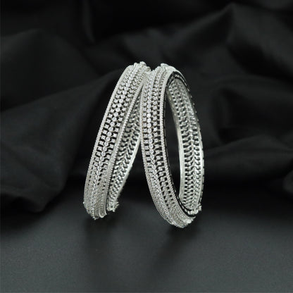 Elite Meshwork Rhodium Bangles with Repeating Framework Formation