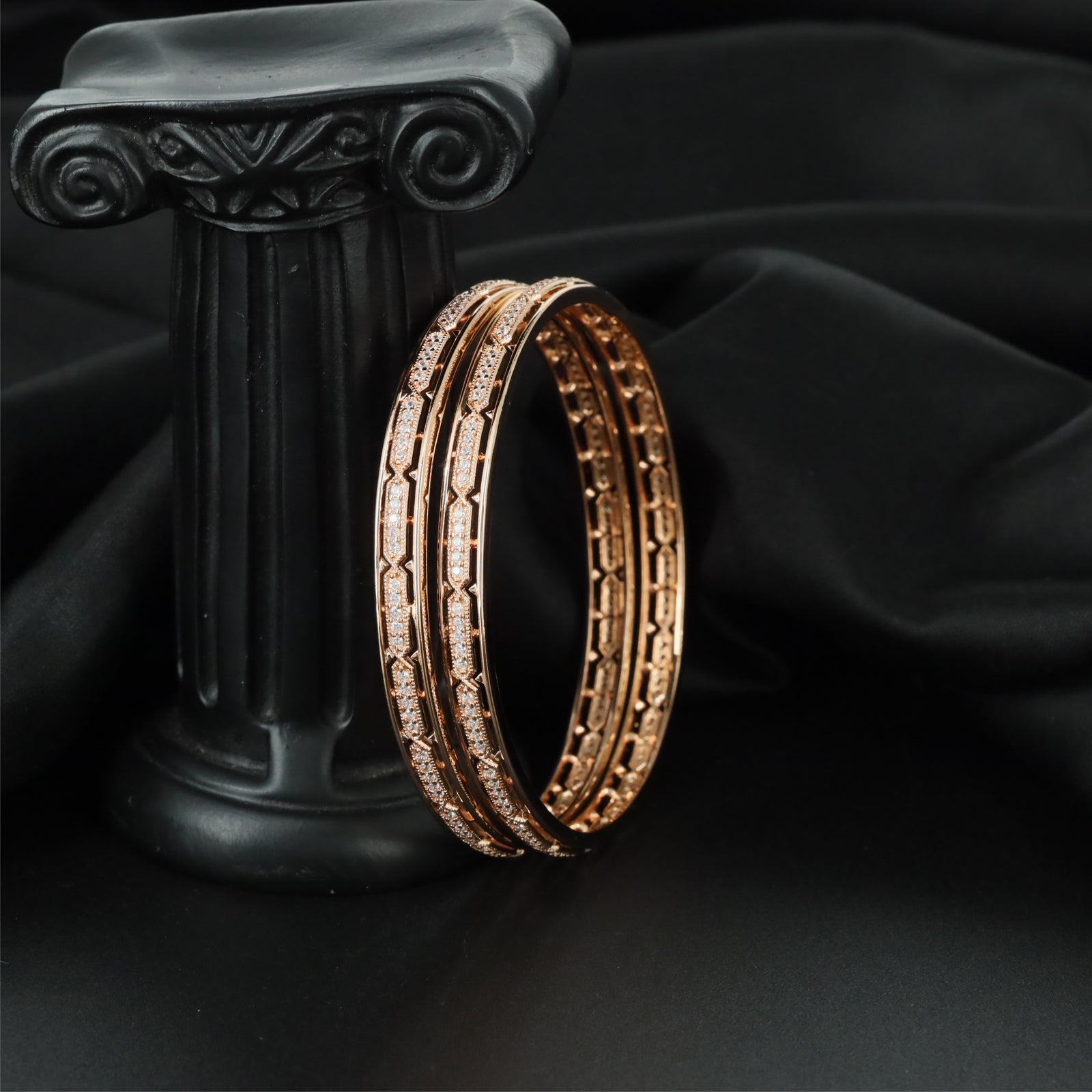 Vertex Track Gold Polish Bangles with Decorative Panel Layout