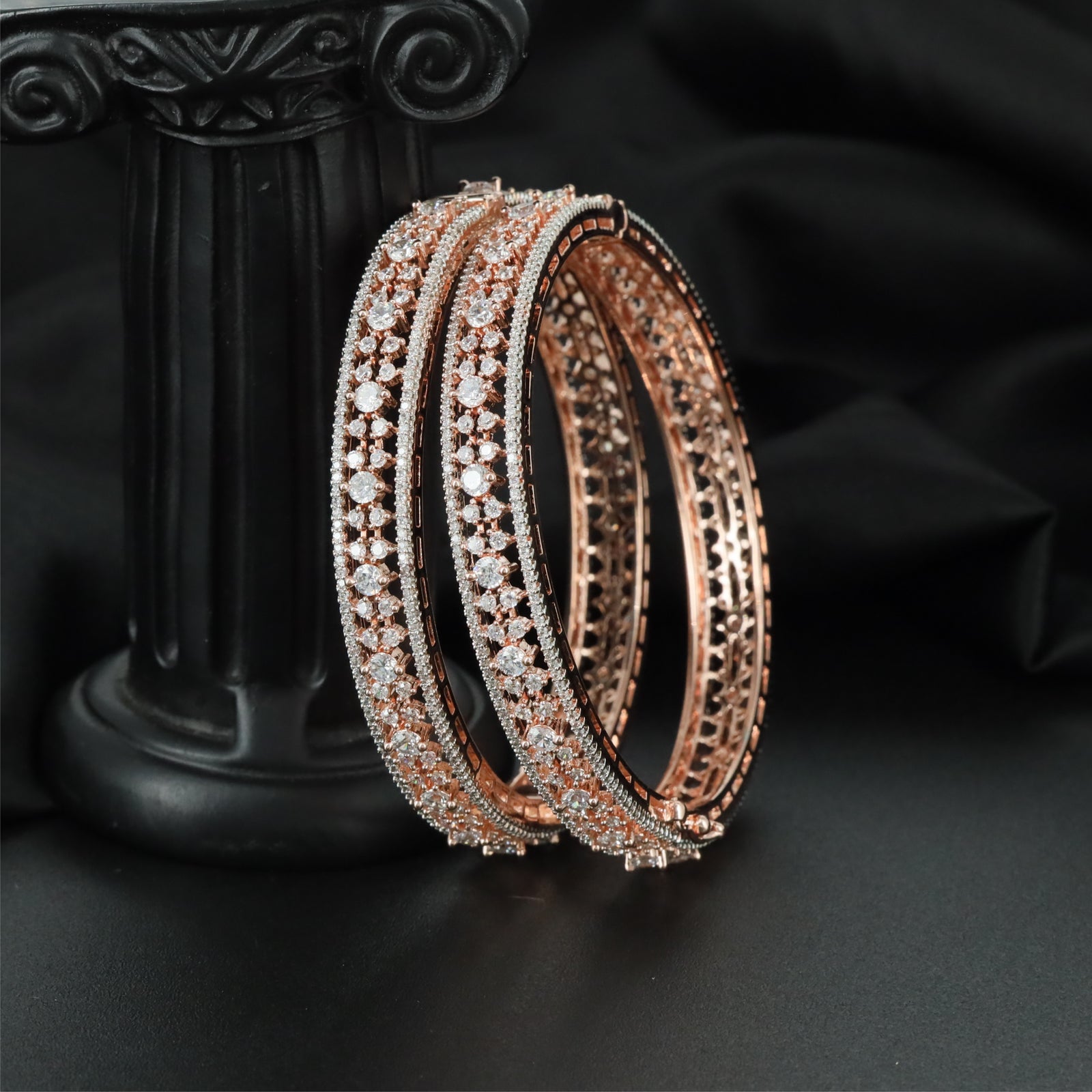 Prime Glow Rose Gold Bangles with Ornamental Open Framework