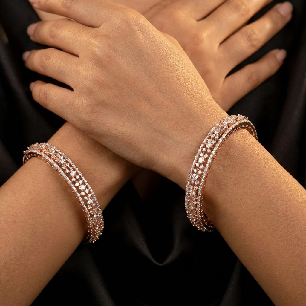 Prime Glow Rose Gold Bangles with Ornamental Open Framework
