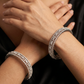 Floral Cluster Rhodium Bangles with Multirow Border Detailing