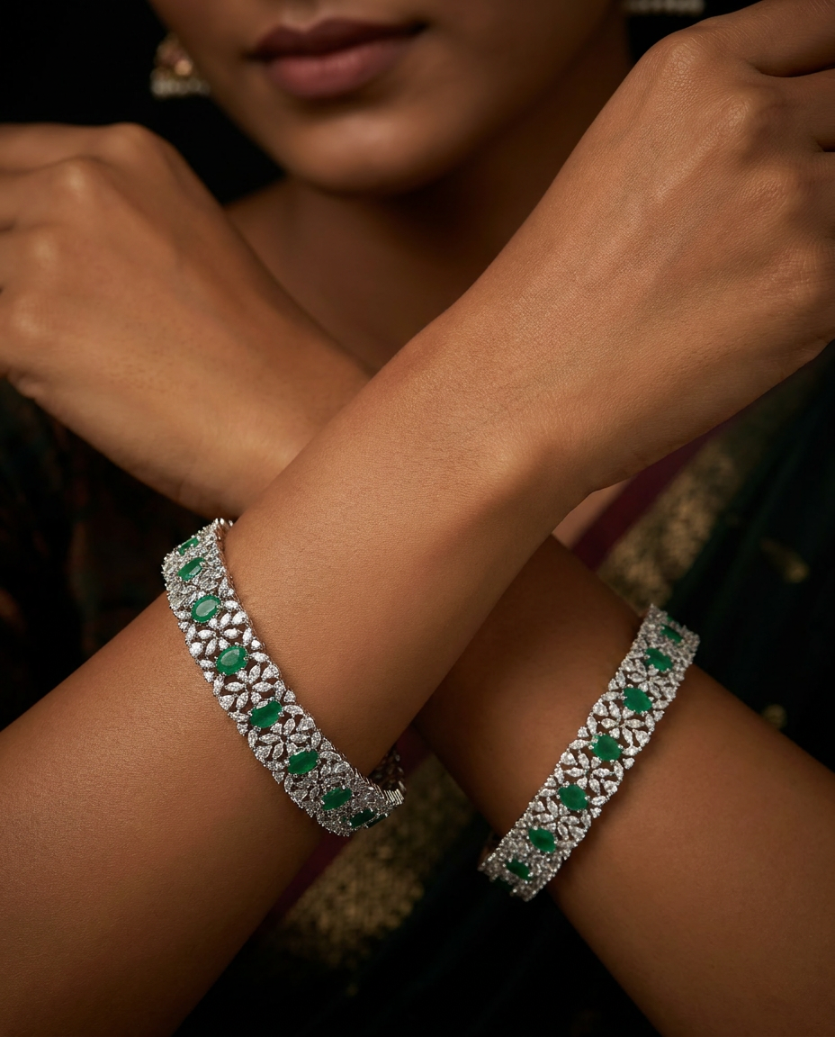 Timeless Weave Rhodium Bangles with Continuous Linked Arrangement