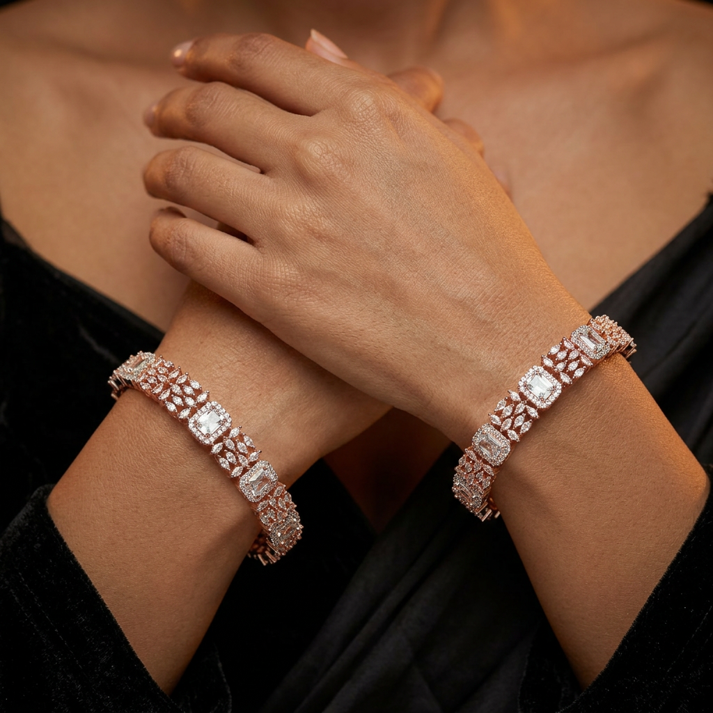 Junction Panel Rose Gold Bangles with Ornamental Border Layout