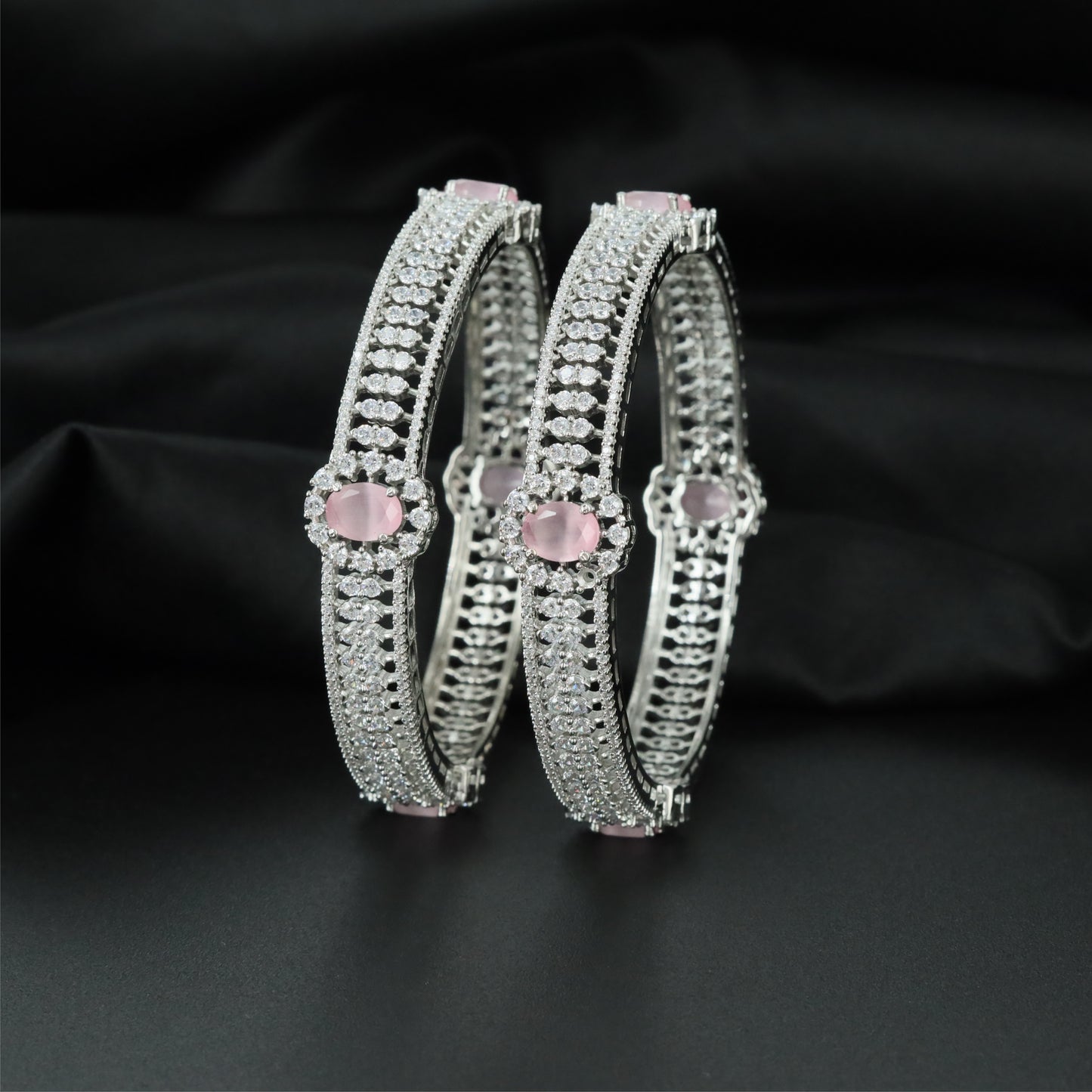 Elite Ribbon Rhodium Bangles with Dimensional Surface Detailing