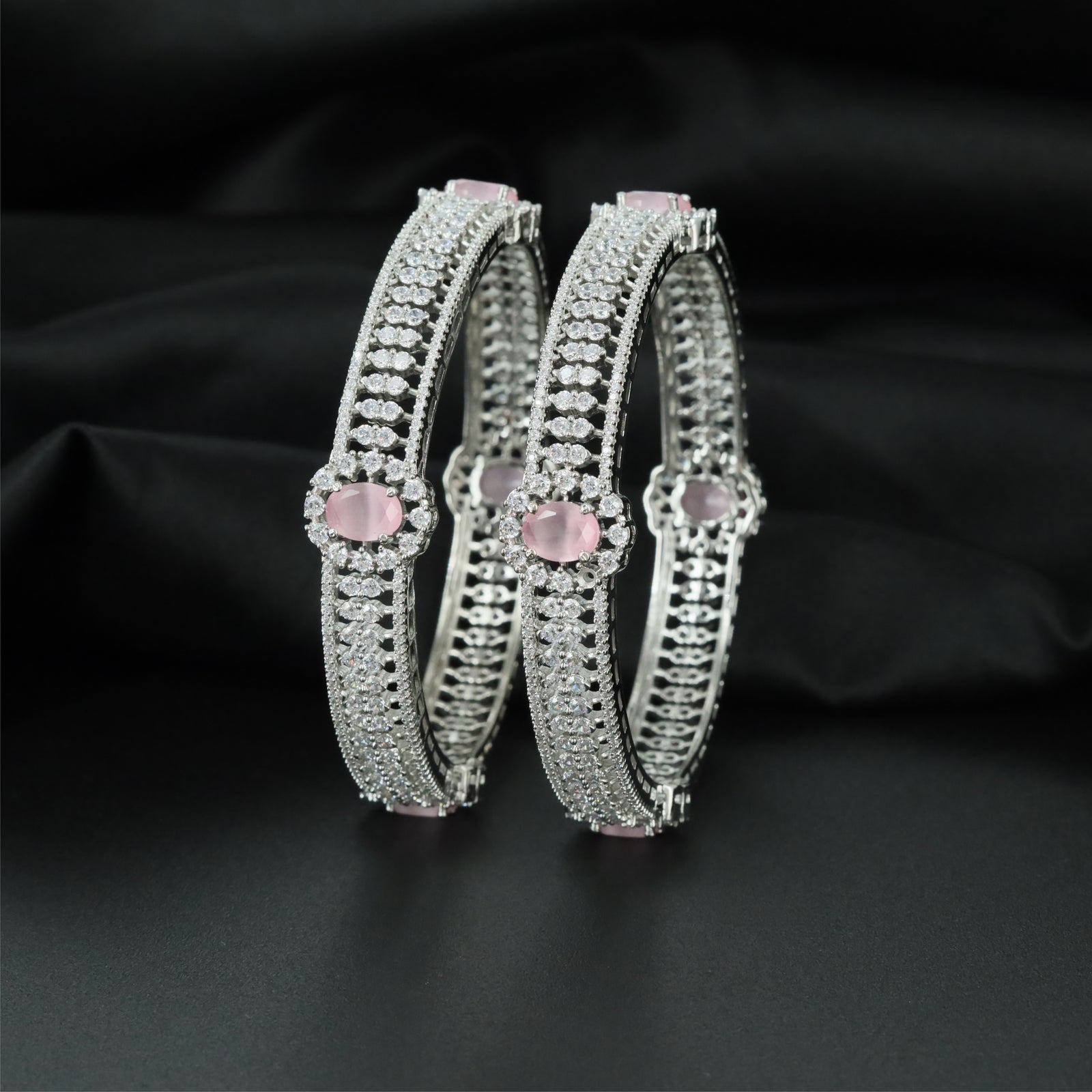 Elite Ribbon Rhodium Bangles with Dimensional Surface Detailing