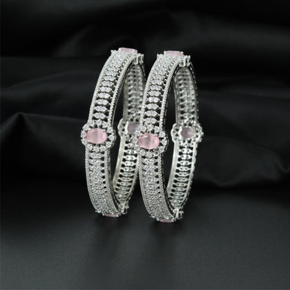 Elite Ribbon Rhodium Bangles with Dimensional Surface Detailing