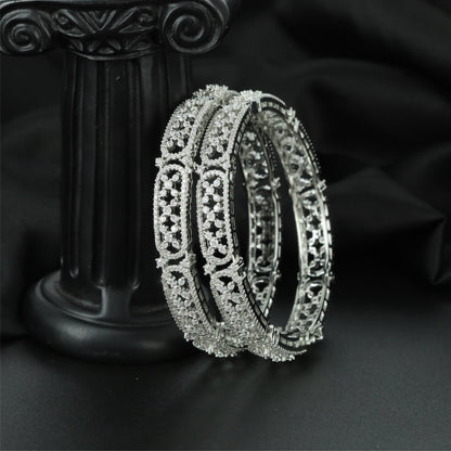 Skyline Filigree Rhodium Bangles with Decorative Border Alignment