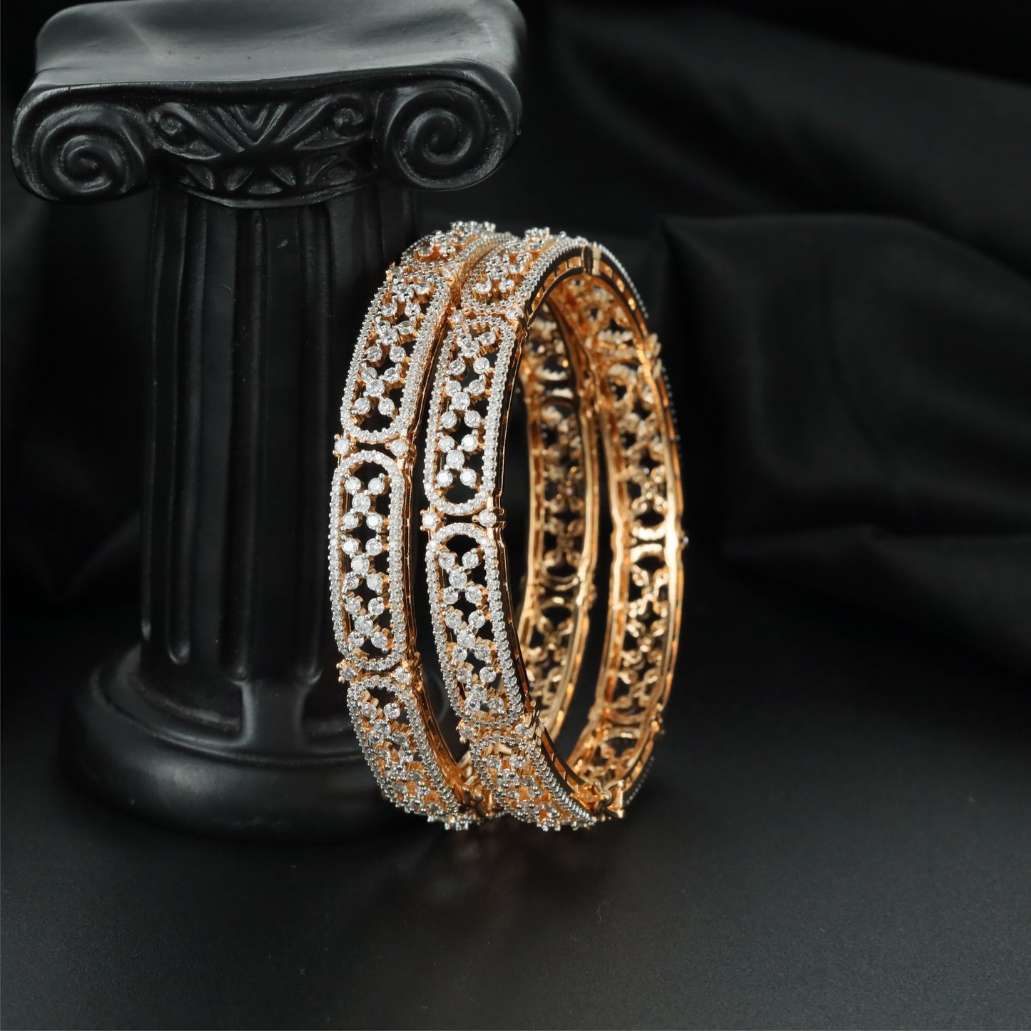 Vertex Blossom Gj Bangles with Sculpted Floral Framework