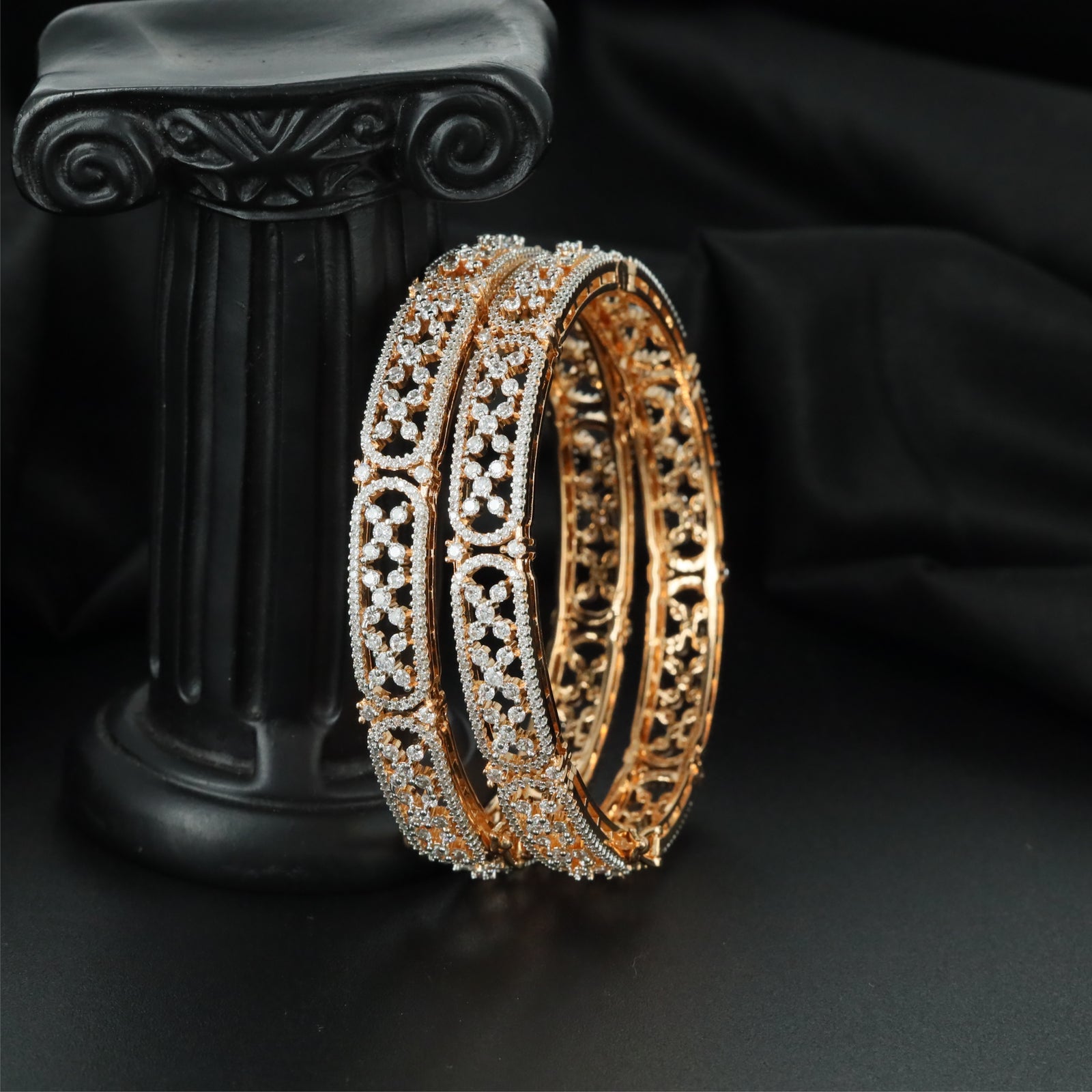 Vertex Blossom Gj Bangles with Sculpted Floral Framework