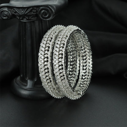 Sophisticated Outline Rhodium Bangles with Decorative Frame Layout
