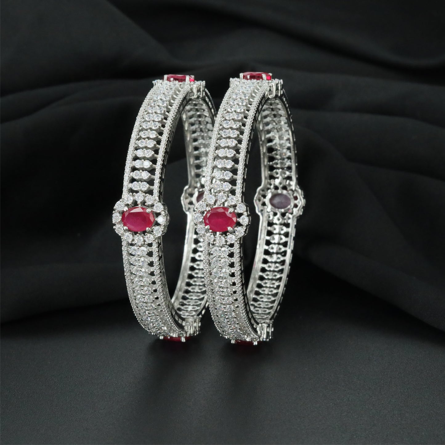 Channel Rhodium Bangles with Continuous Decorative Layout