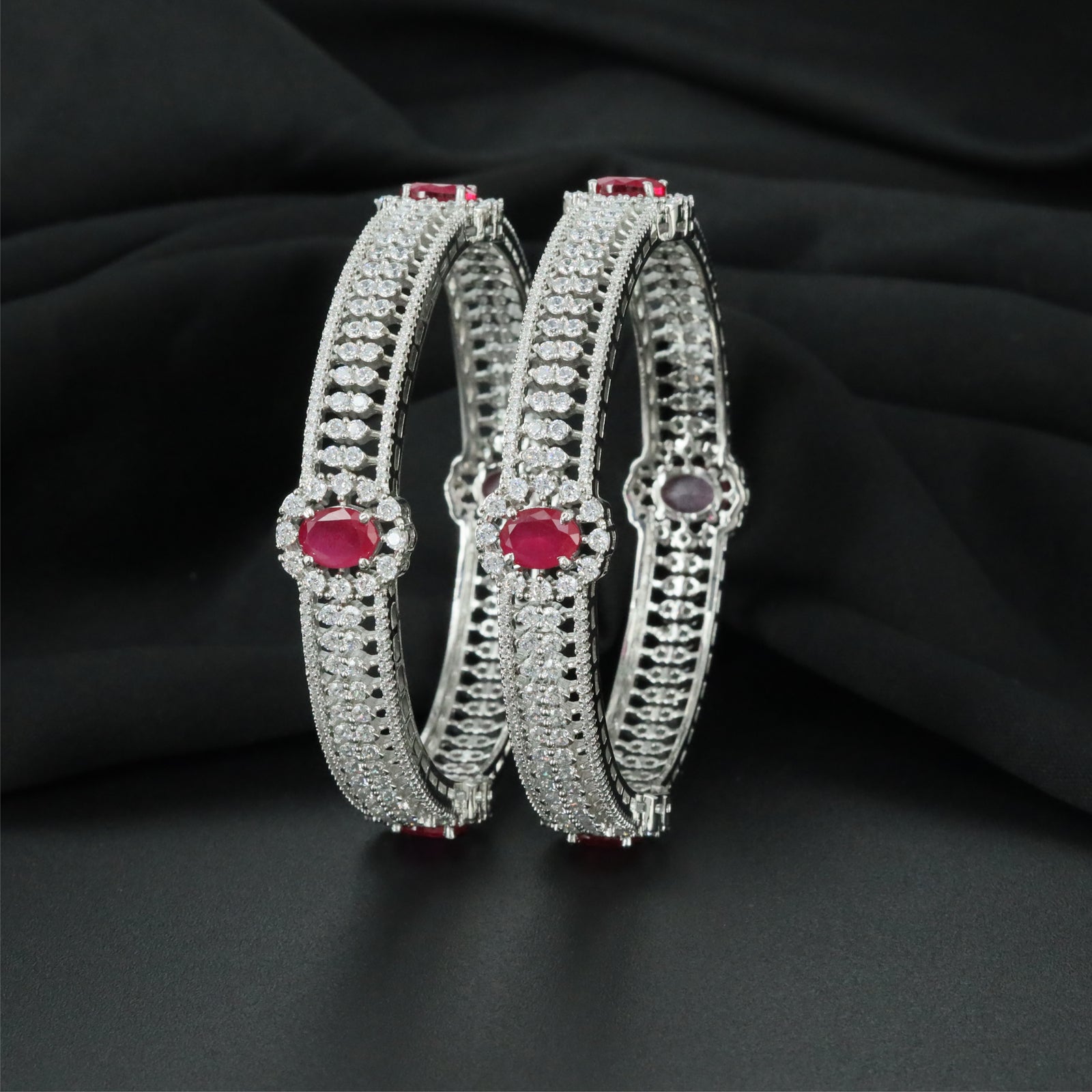 Channel Rhodium Bangles with Continuous Decorative Layout