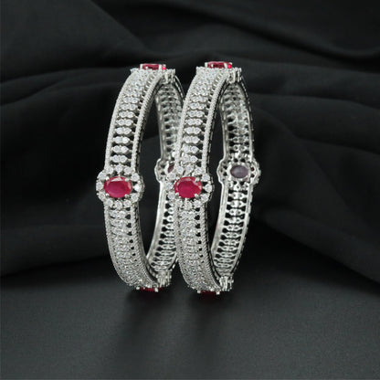 Channel Rhodium Bangles with Continuous Decorative Layout