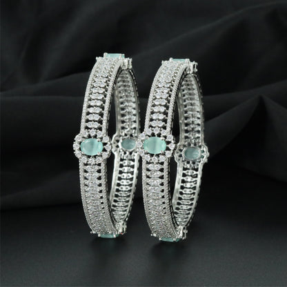 Aurelia Centre Accent Rhodium Bangles with Multi Row Border Detailing