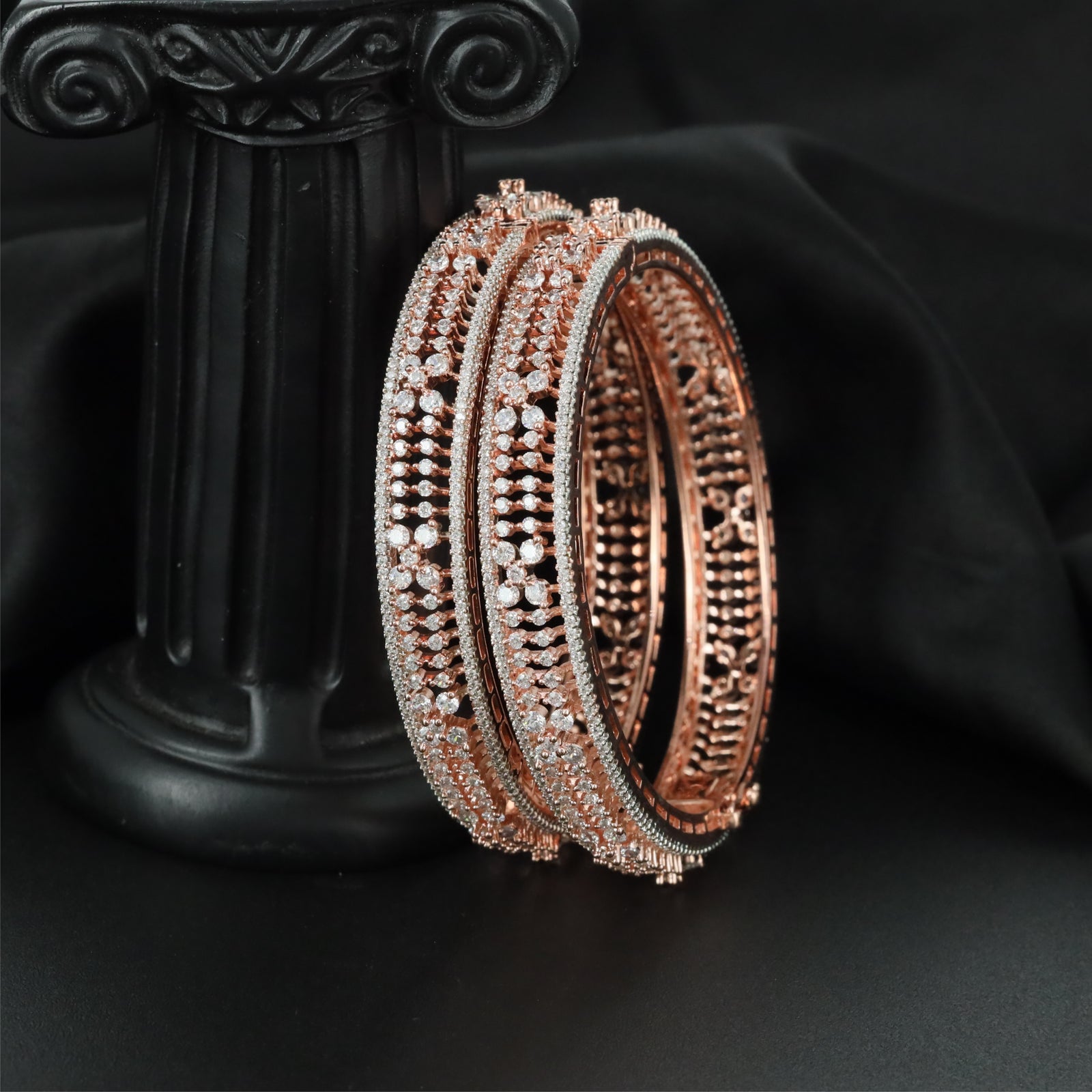 Beacon Floral Rose Gold Bangles with Detailed Side Construction