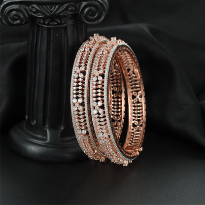 Beacon Floral Rose Gold Bangles with Detailed Side Construction