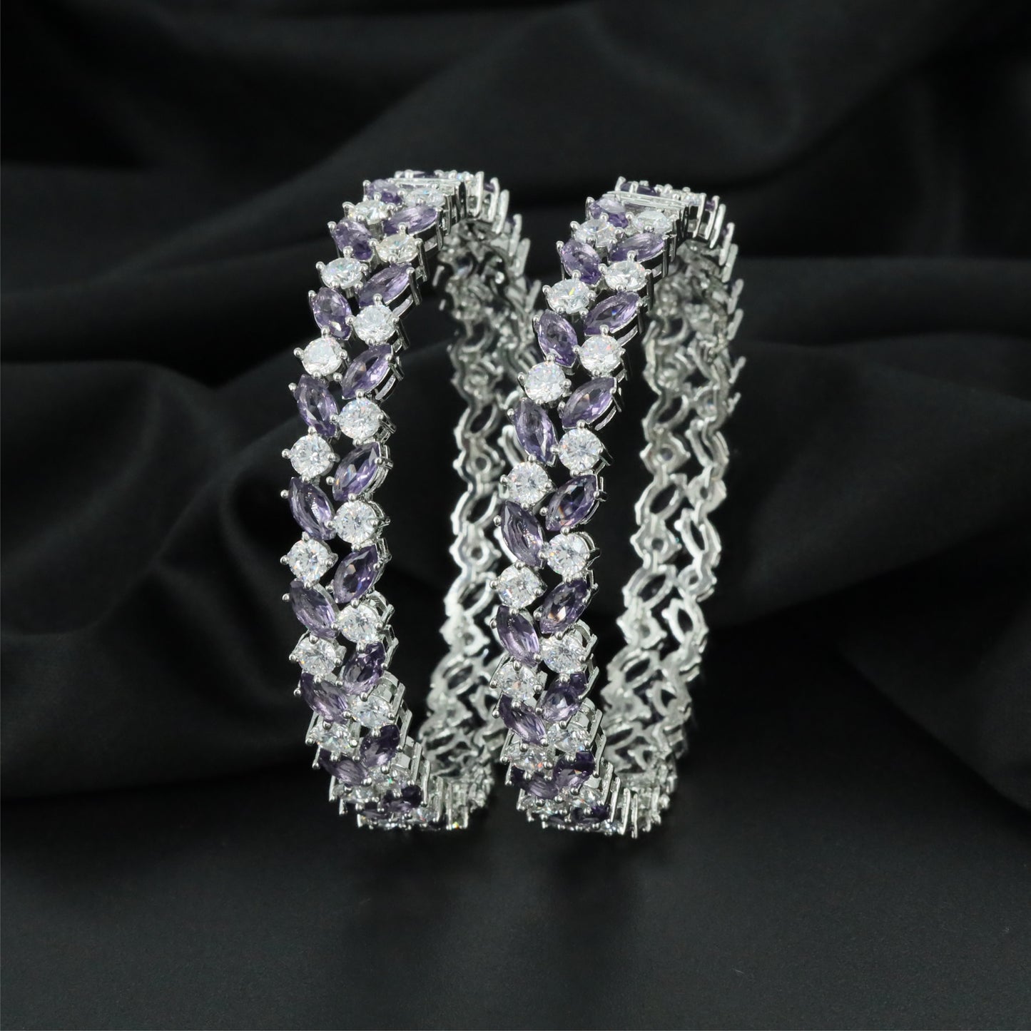 Knotline Trellis Rhodium Bangles with Decorative Border Formation