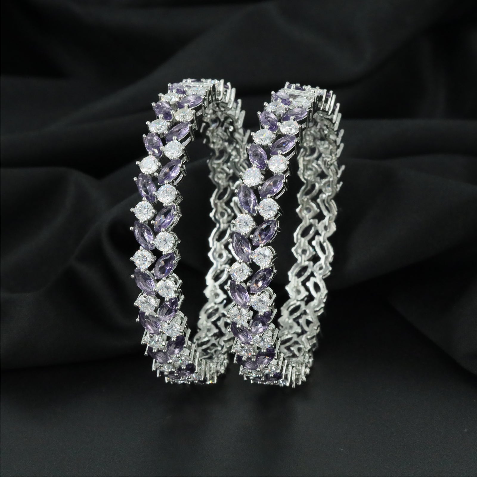 Knotline Trellis Rhodium Bangles with Decorative Border Formation