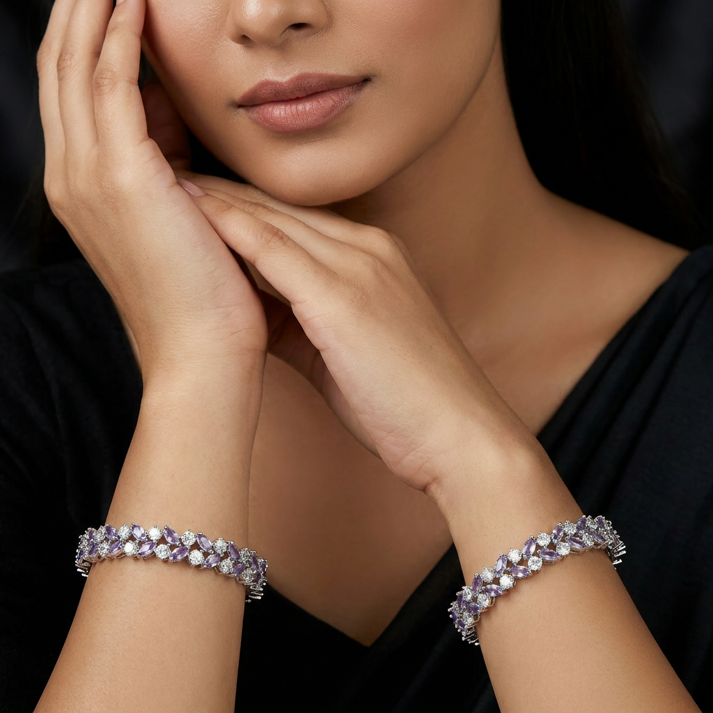 Knotline Trellis Rhodium Bangles with Decorative Border Formation