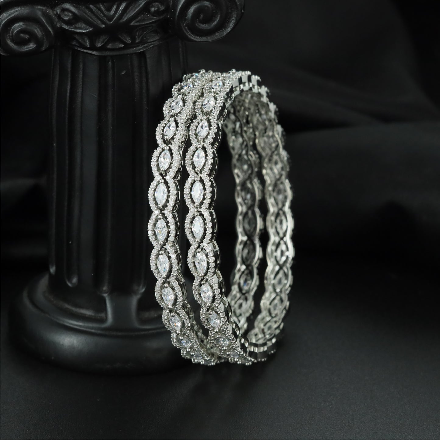 Drape Edge Rhodium Bangles with Sculpted Centre Layout