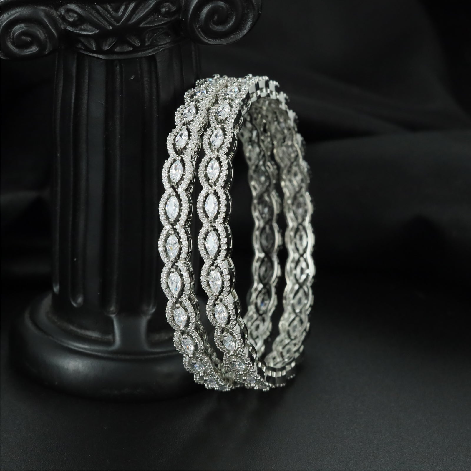Drape Edge Rhodium Bangles with Sculpted Centre Layout