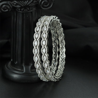 Drape Edge Rhodium Bangles with Sculpted Centre Layout