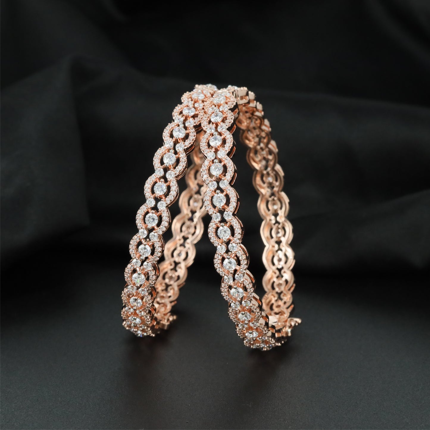 Designer Scroll Rose Gold Bangles with Symmetrical Open Sections
