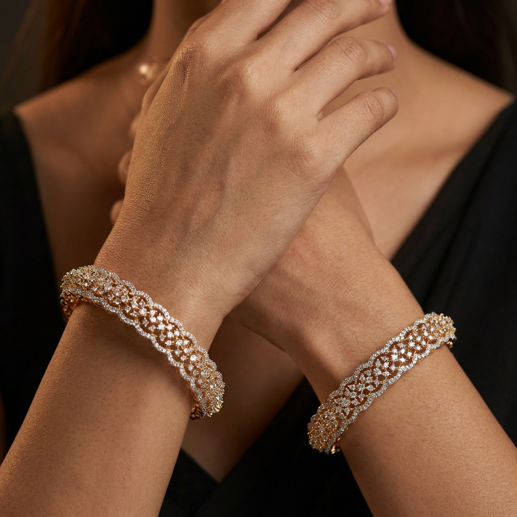 Crownline Bloom Gj Bangles with Decorative Framework Formation