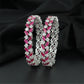 Jewel Matrix Rhodium Bangles with Textured Open Frame Pattern