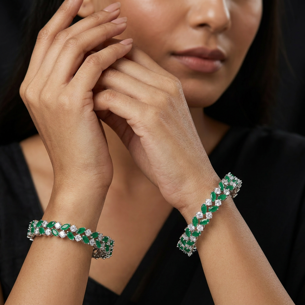 Apex Zigzag Rhodium Bangles with Repeating Square Accent Sections