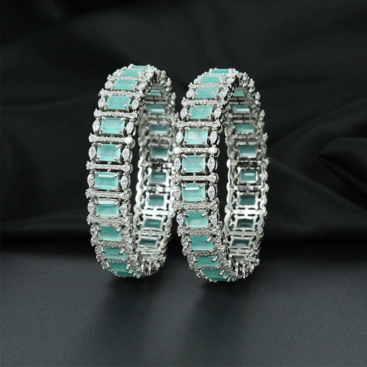 Prism Avenue Rhodium Bangles with Rectangular Centre Alignment