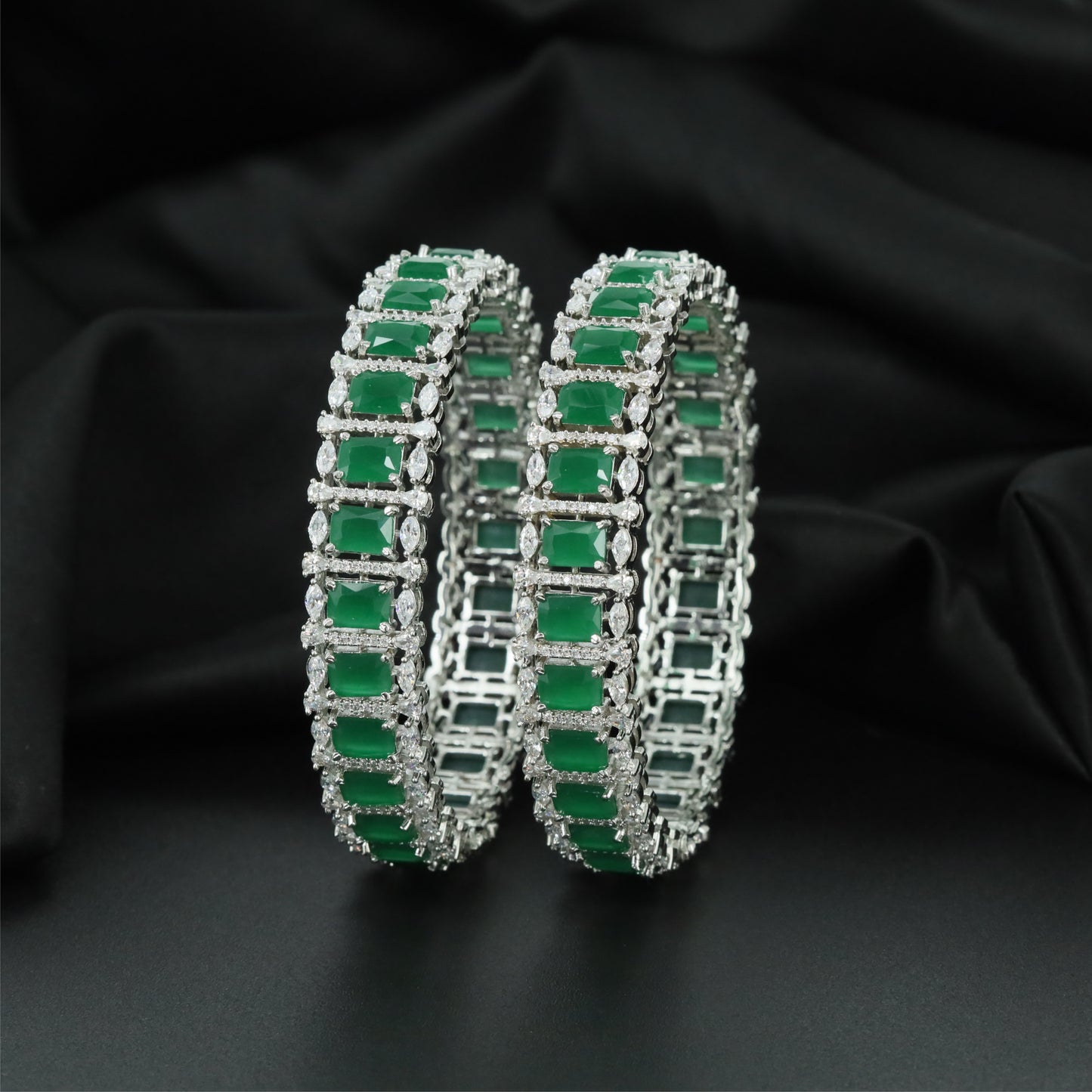 Elite Royale Rhodium Bangles with Refined Panel Construction
