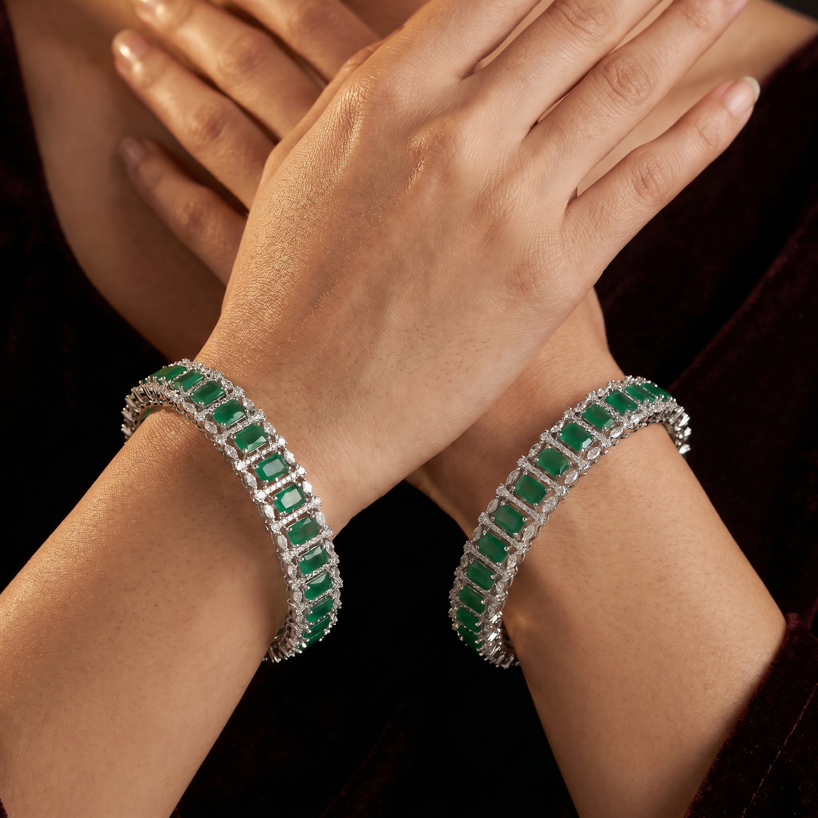 Elite Royale Rhodium Bangles with Refined Panel Construction