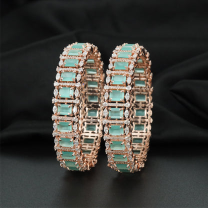 Cadence Rectangle Rose Gold Bangles with Decorative Framework Pattern
