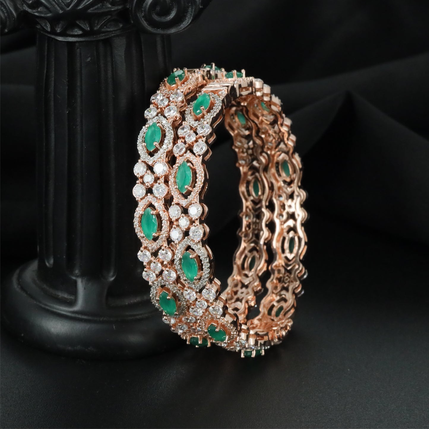 Florette Framework Rose Gold Bangles with Symmetrical Section Design