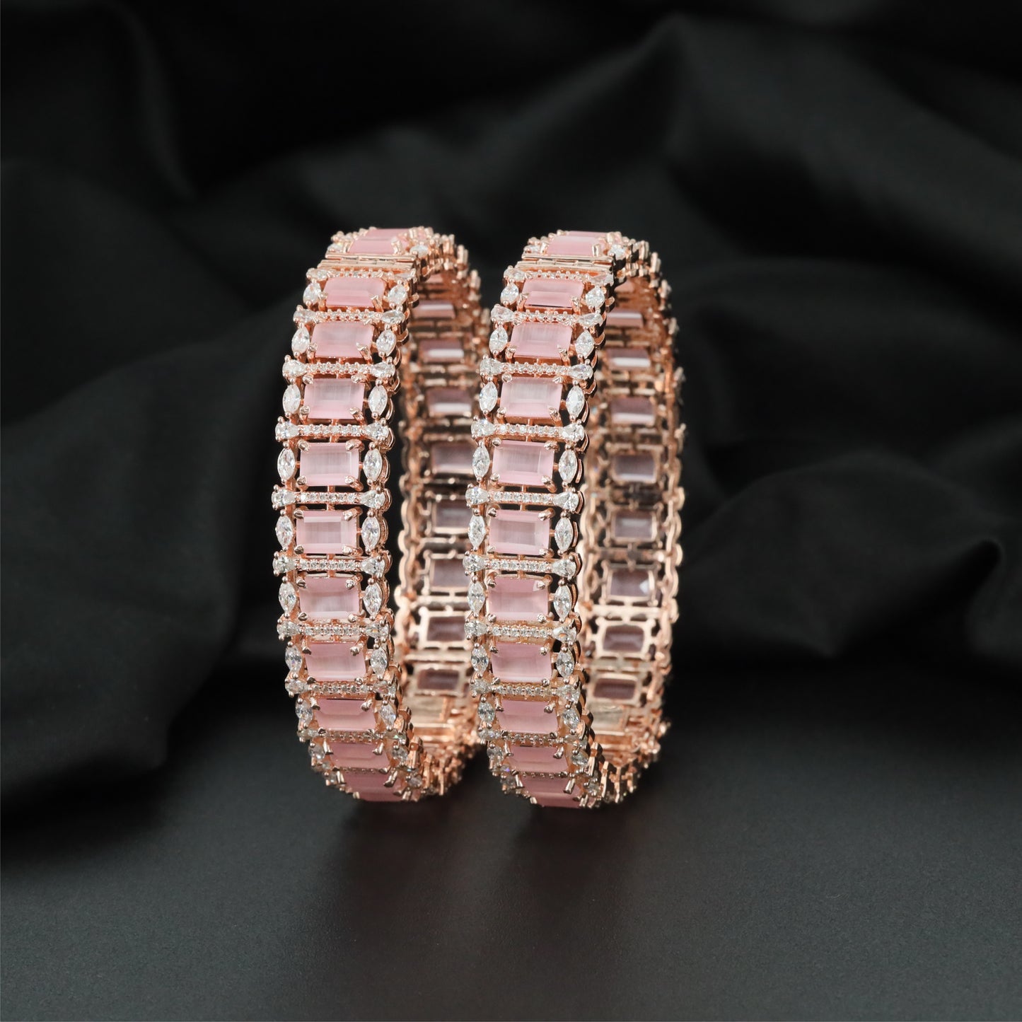 Cascade Prism Rose Gold Bangles with Decorative Centre Formation