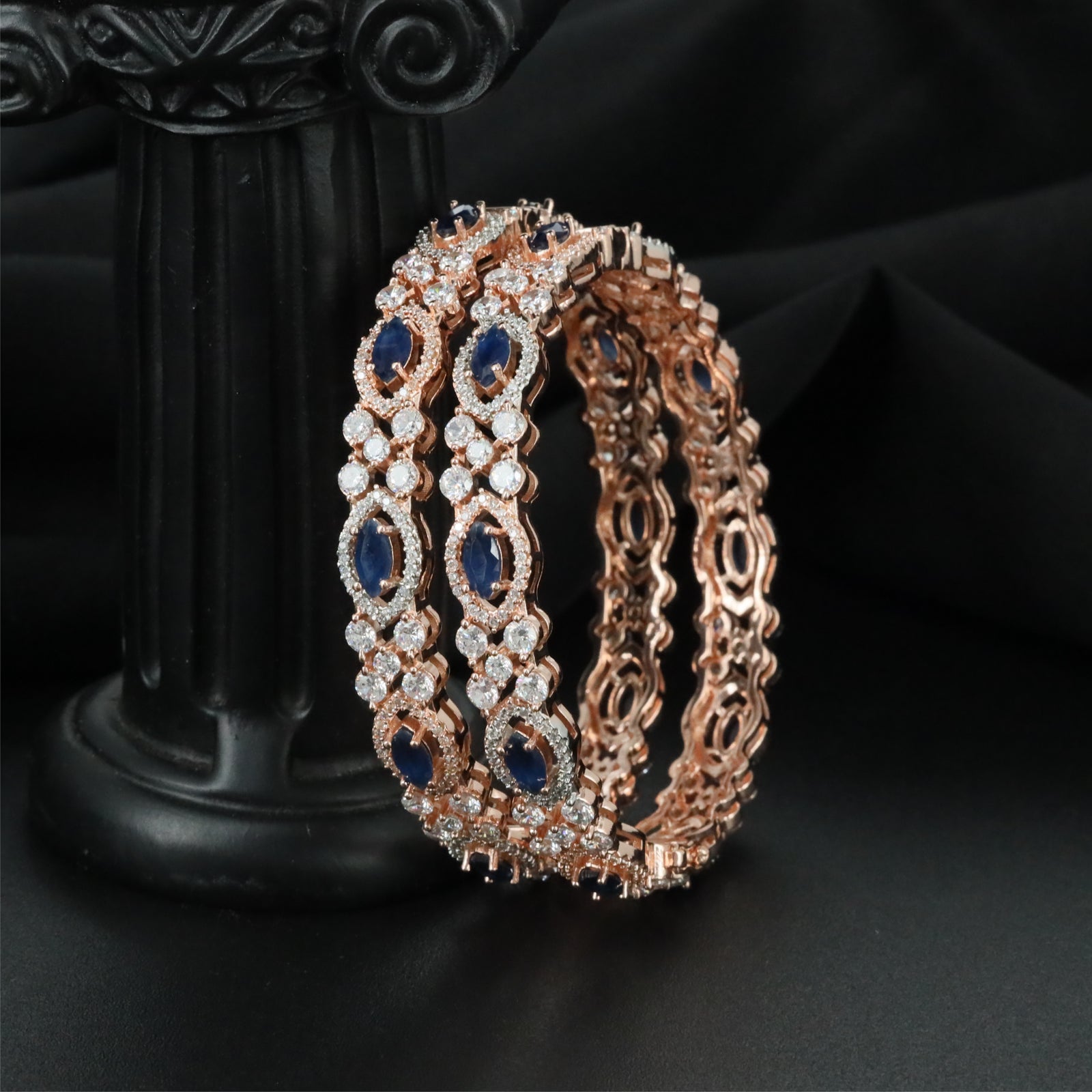 Harmony Outline Rose Gold Bangles with Repeating Accent Placement