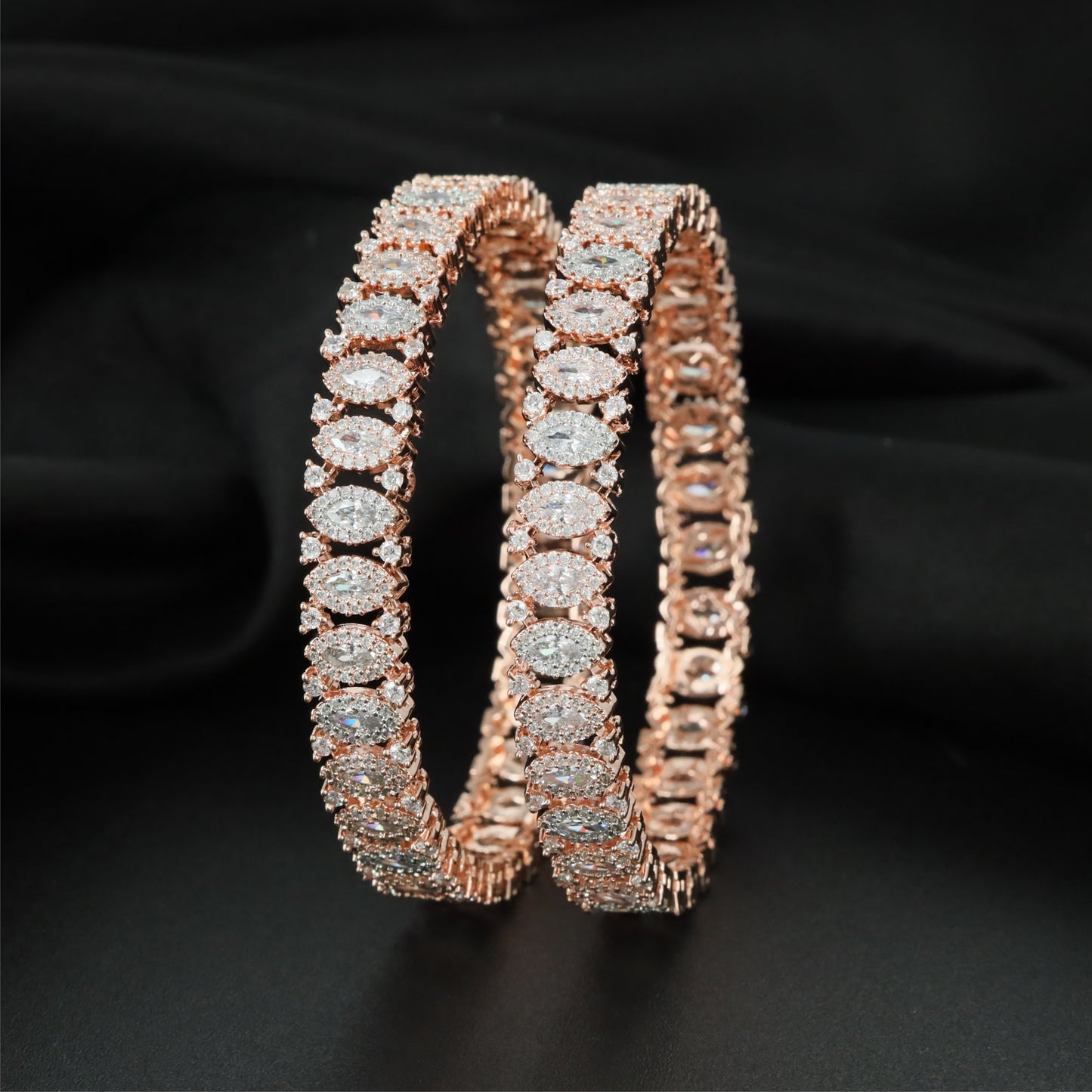 Node Pattern Rose Gold Bangles with Balanced Cluster Formation