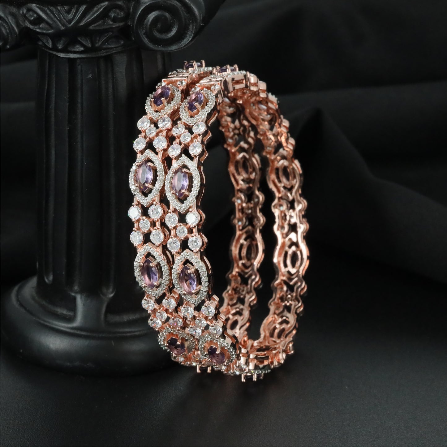 Florette Framework Rose Gold Bangles with Symmetrical Section Design