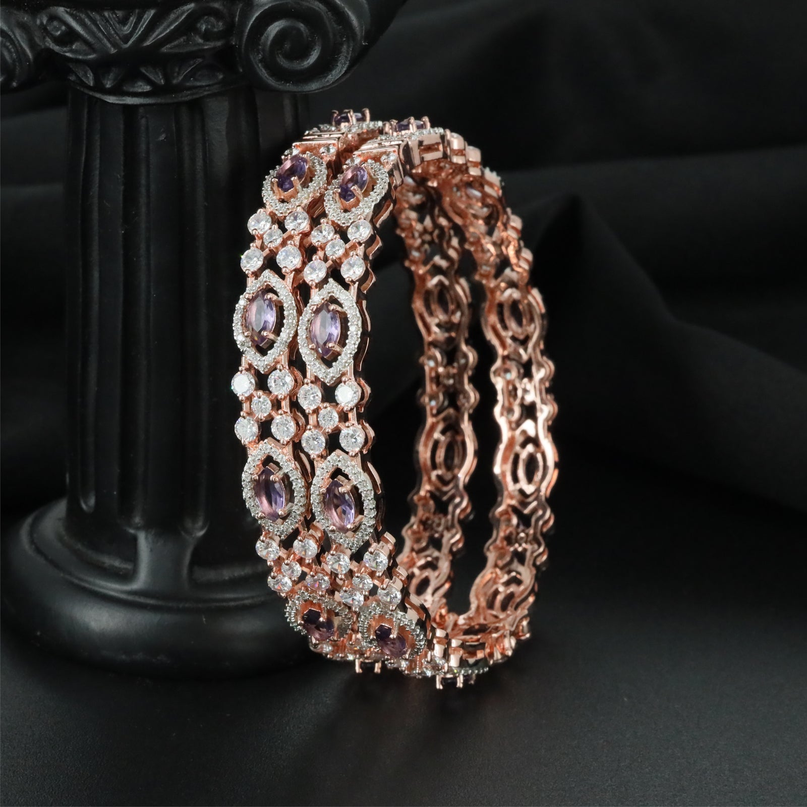 Florette Framework Rose Gold Bangles with Symmetrical Section Design