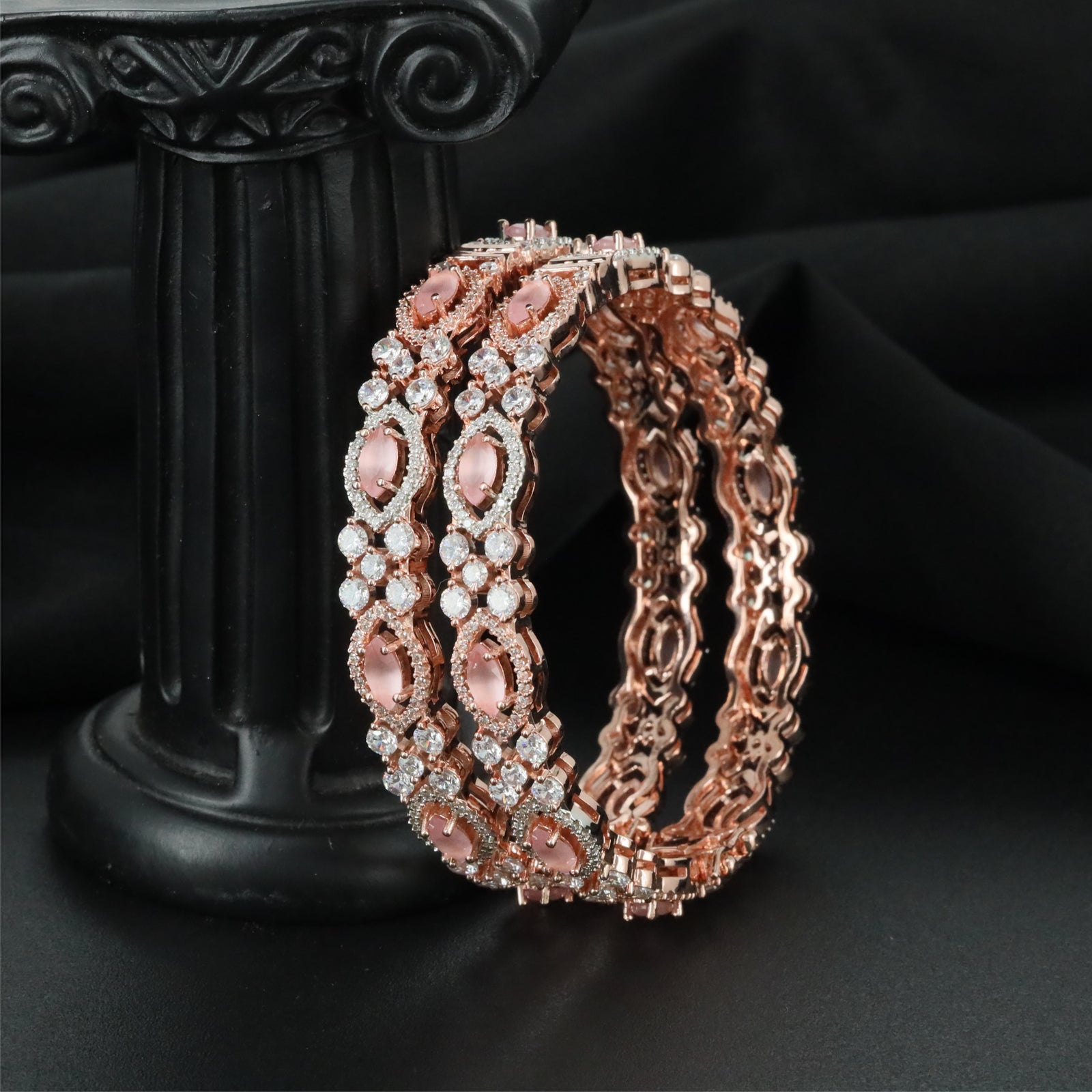 Ivory Trellis Rose Gold Bangles with Decorative Linked Construction