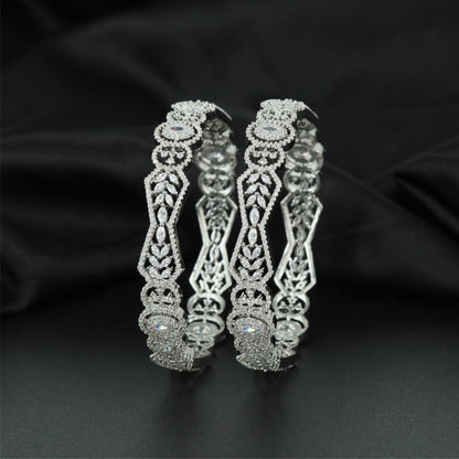 Orbit Crest Rhodium Bangles with Oval Centre Alignment