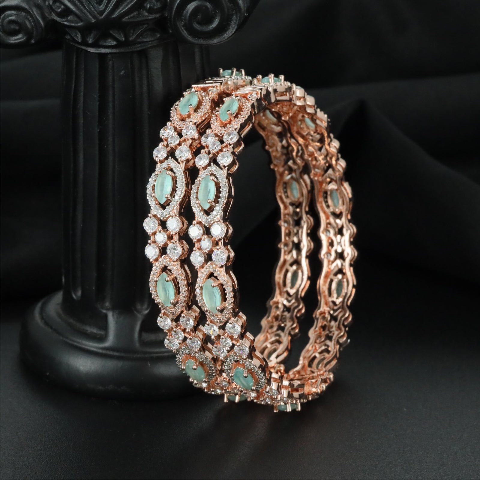 Moonlink Contour Rose Gold Bangles with Detailed Border Structure