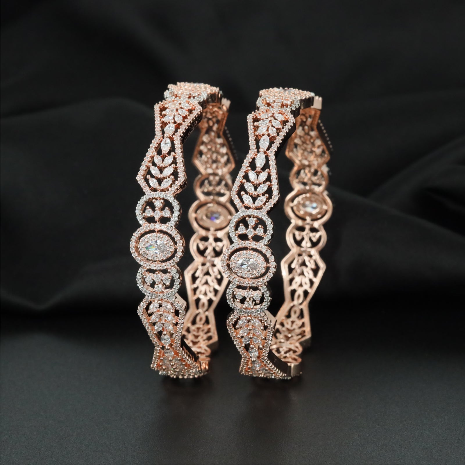 Mosaic Centre Rose Gold Bangles with Decorative Framework Pattern