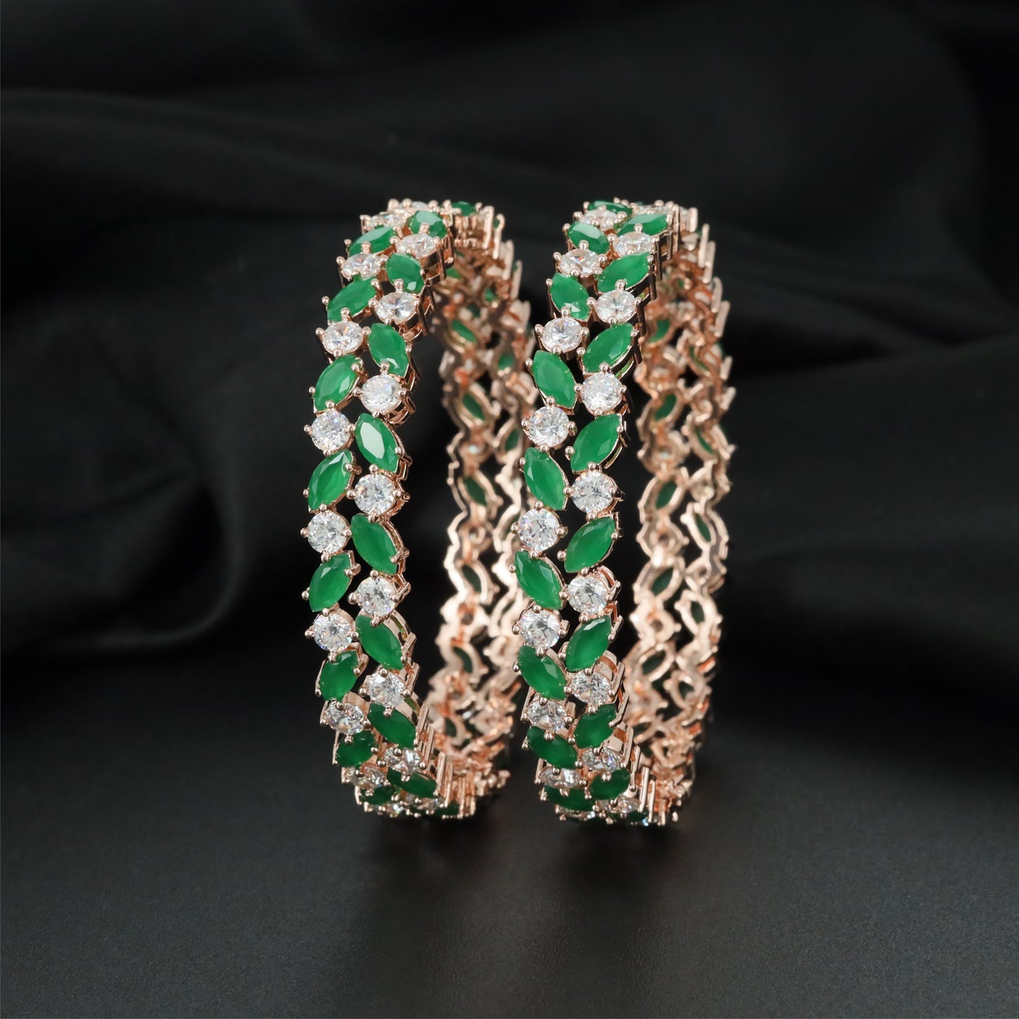 Momentum Grid Rose Gold Bangles with Connected Petal Framework