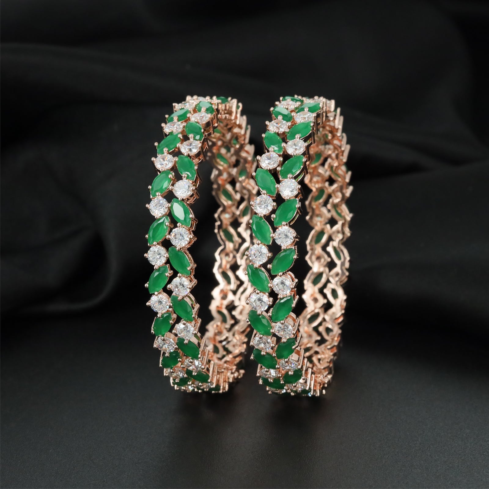 Momentum Grid Rose Gold Bangles with Connected Petal Framework